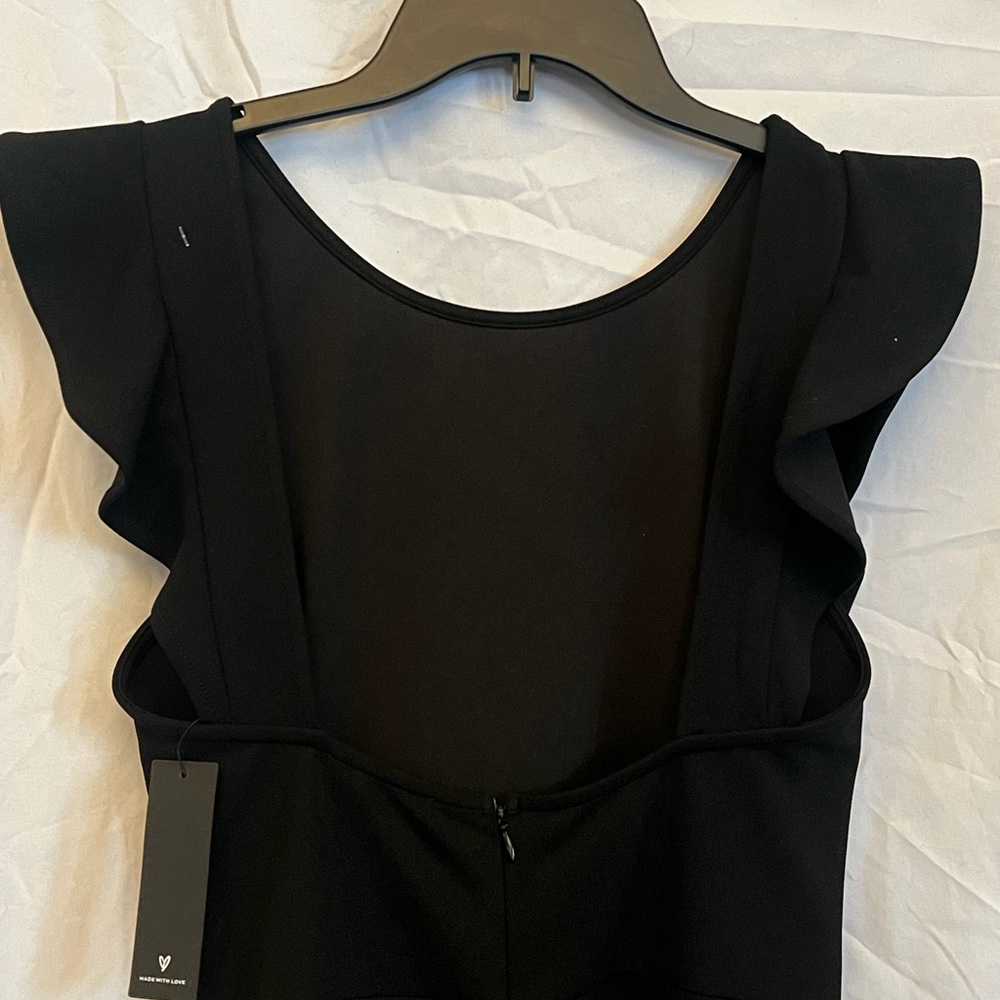 NWT M Lulu's Classic Black low back Ruffle Jumpsuit - Picture 8 of 11